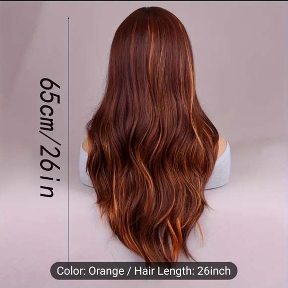 European and American Split Orange wavy 26-inch Full Head Wig - Picture 3 of 6
